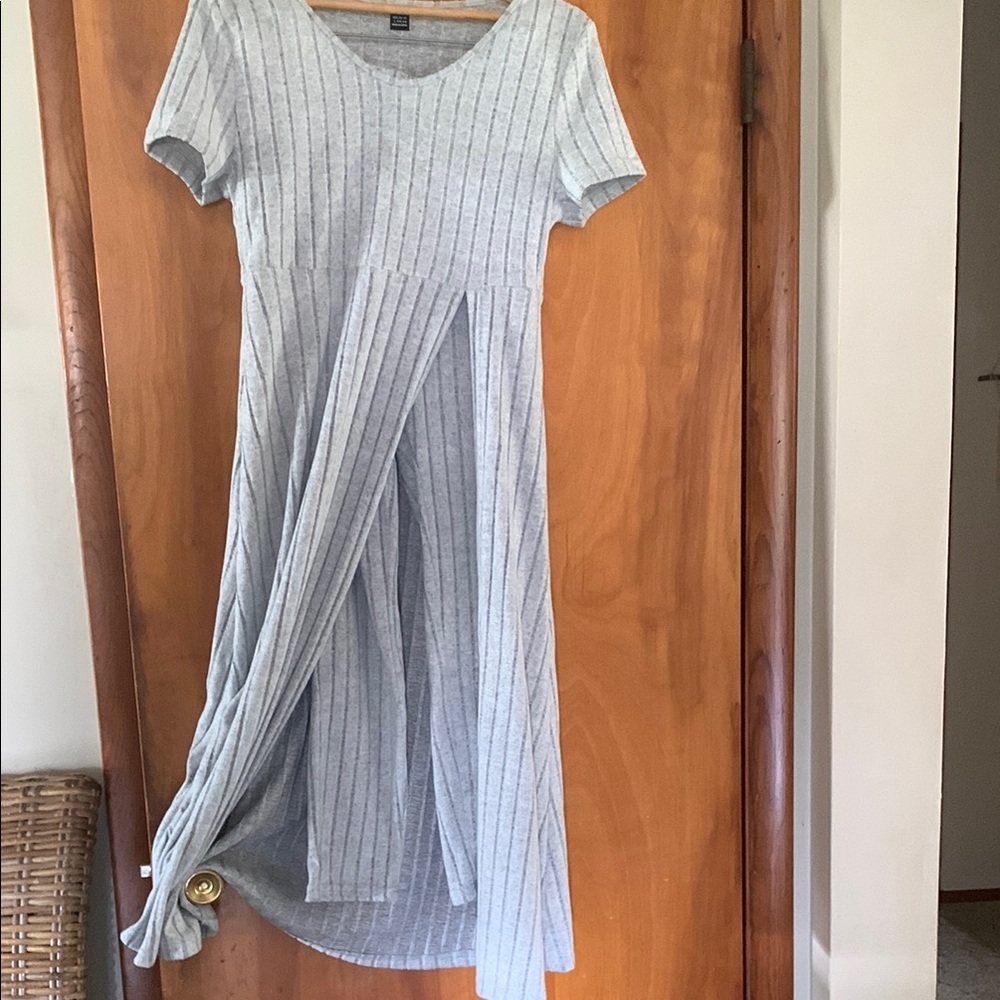 SHEIN Gray Asymmetrical Ribbed Midi Sundress